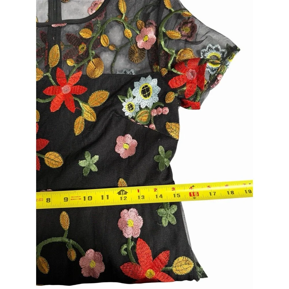 Unbranded Women’s Dress Sheer Overlay Embroidered Floral Dress Size Large Gothic - Picture 6 of 8